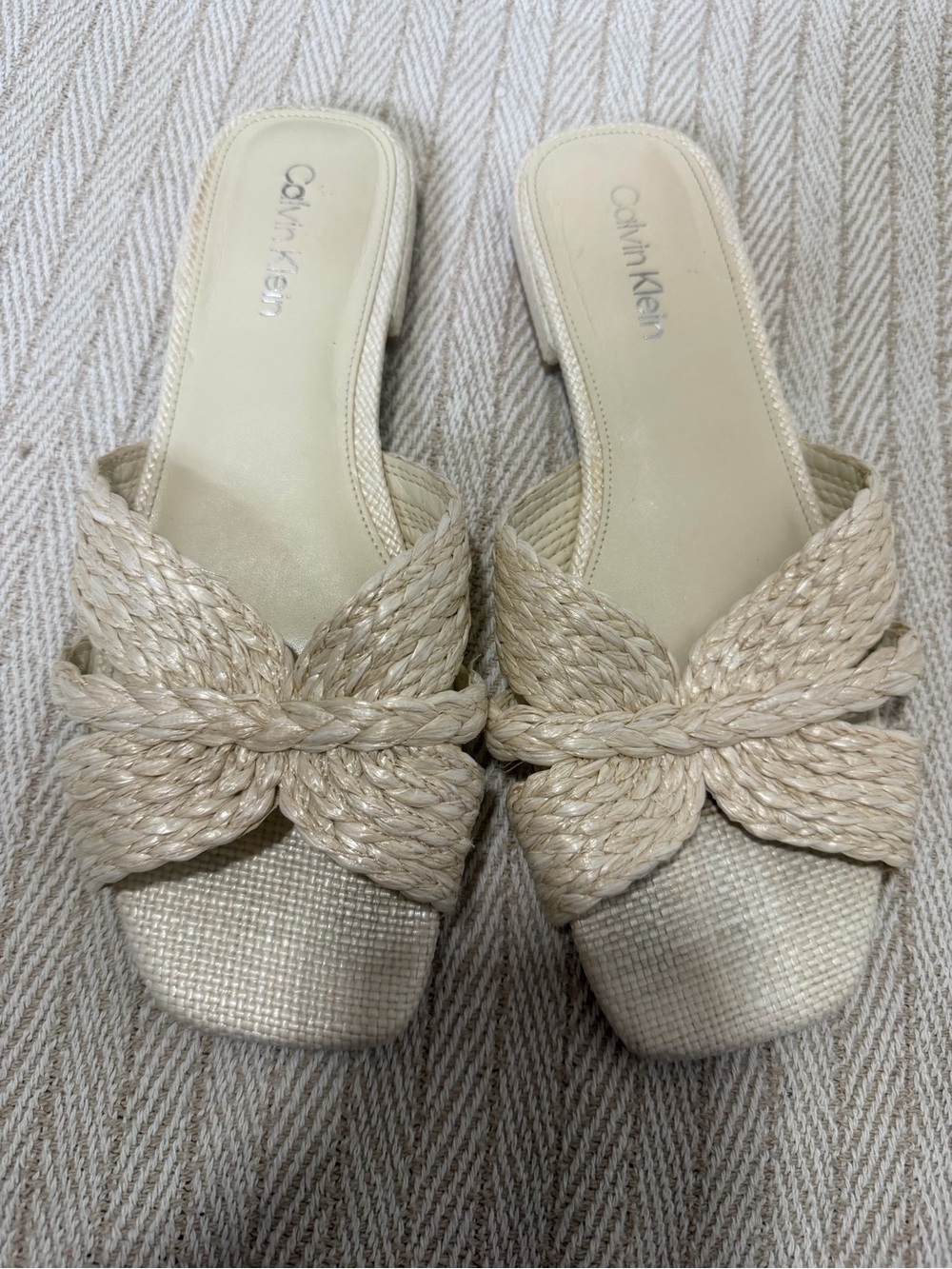 Calvin Klein Braided Cream Slide Mules